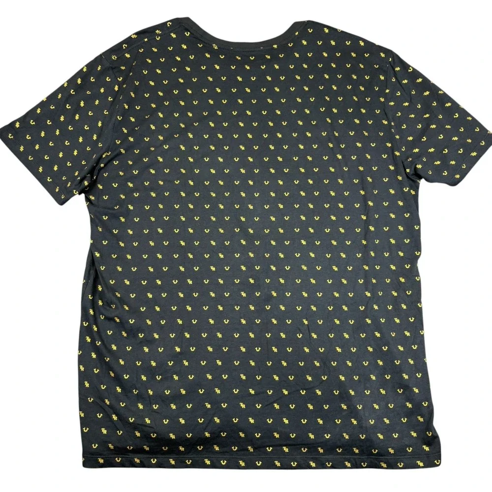 True Religion Short Sleeve Tee T-Shirt Mens 3XL Black All‎ Over Logo Monogram